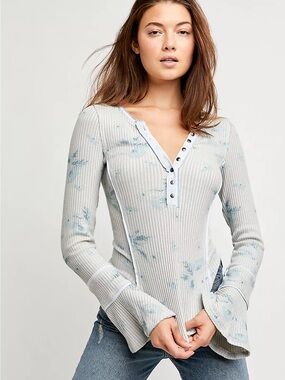 NWT Free People Floral Layer Me Henley Top